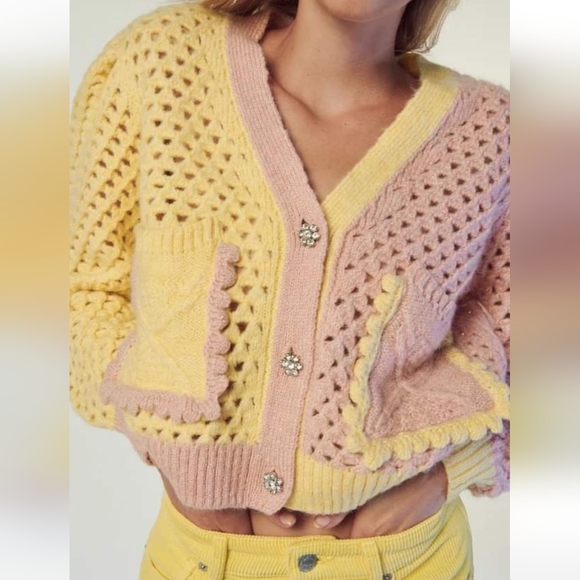 Zara* eyelet chunky knit oversized cardigan with jewel buttons - Picture 13 of 16